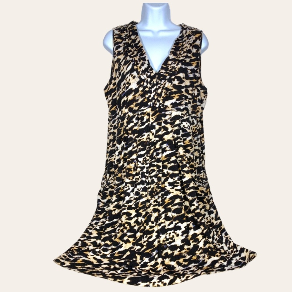 Calvin Klein Empire Waist Leopard Print Dress Size 14W. Beautiful! Has Pockets